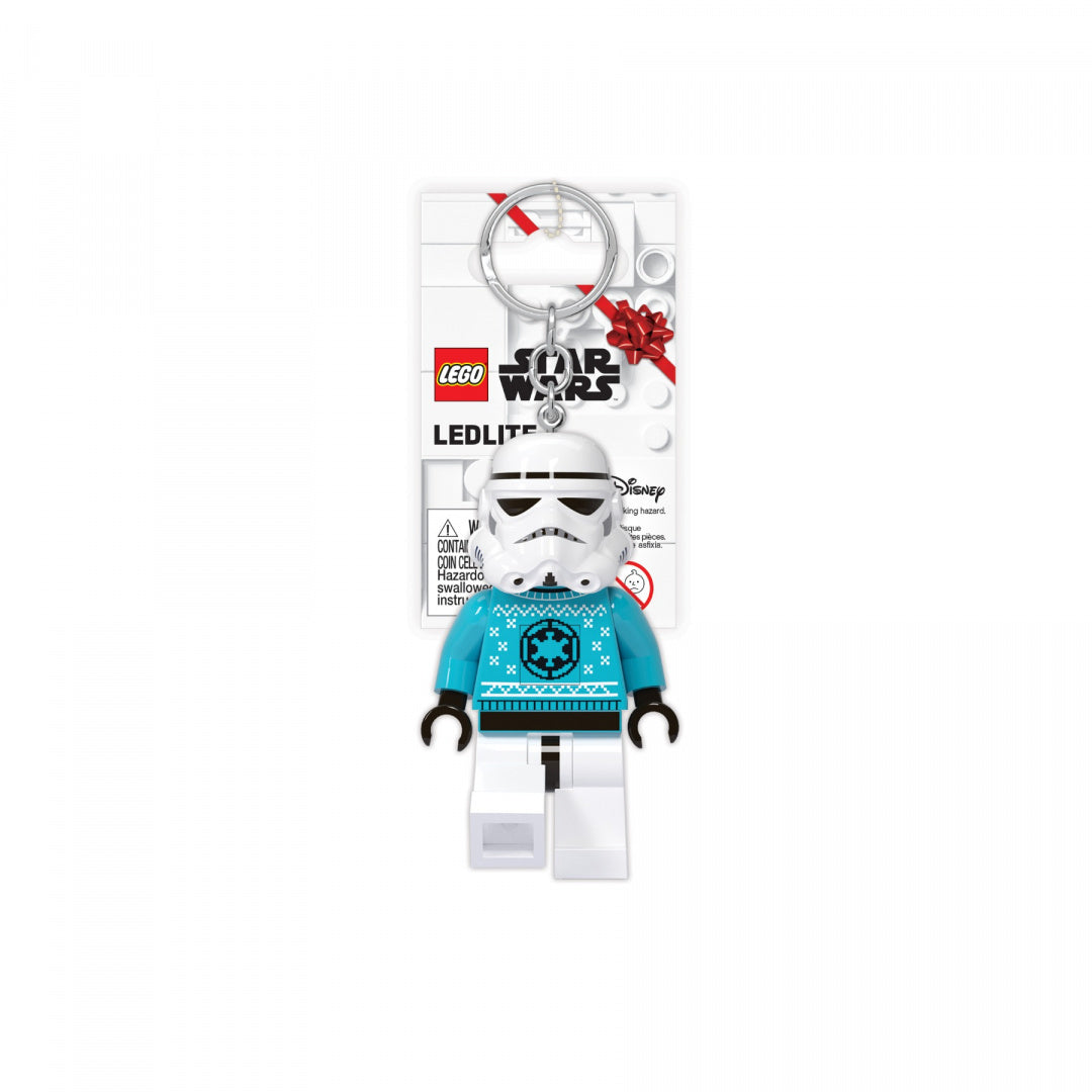 Świąteczny brelok LEGO Star Wars z figurką Stormtroopera w niebieskim swetrze świątecznym