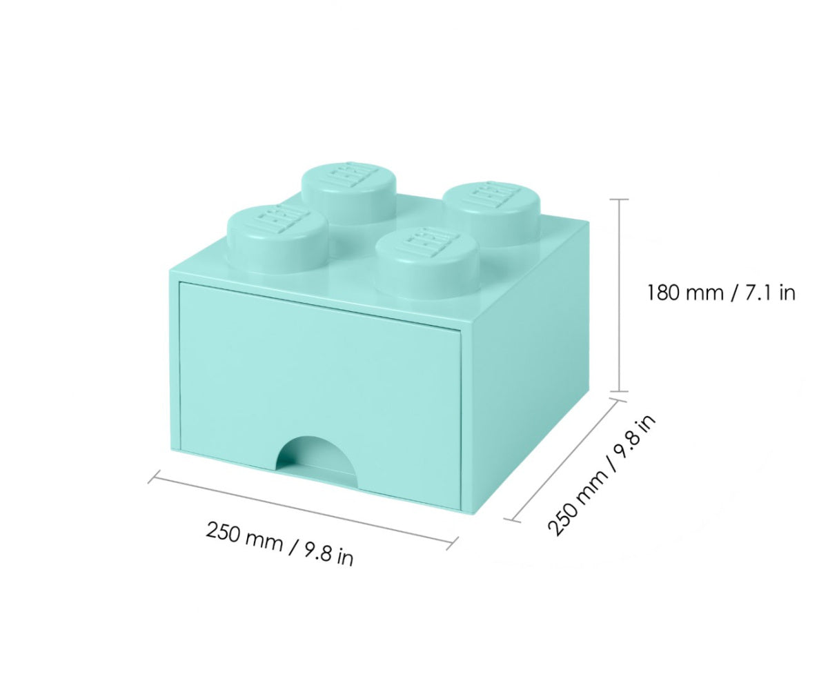 Szuflada LEGO Brick 4 morski w kształcie klocka do przechowywania z wymiarami 250x250x180 mm