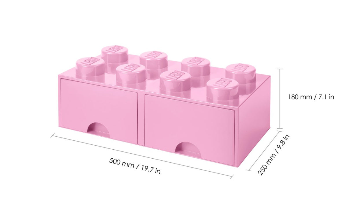szuflada LEGO na zabawki jasnoróżowa z dwoma pojemnikami w kształcie klocków LEGO