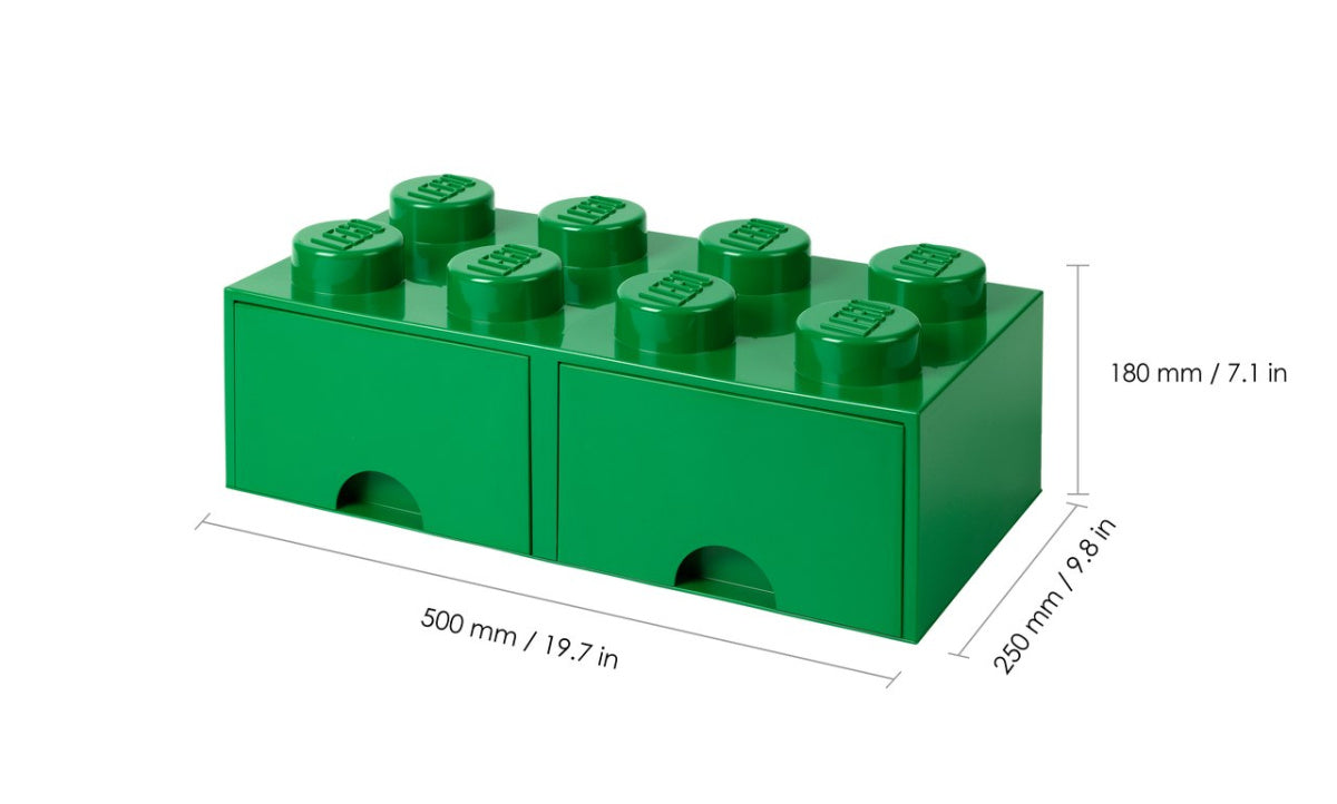 Zielona szuflada LEGO Brick 8 z dwoma wysuwanymi przegródkami do przechowywania zabawek