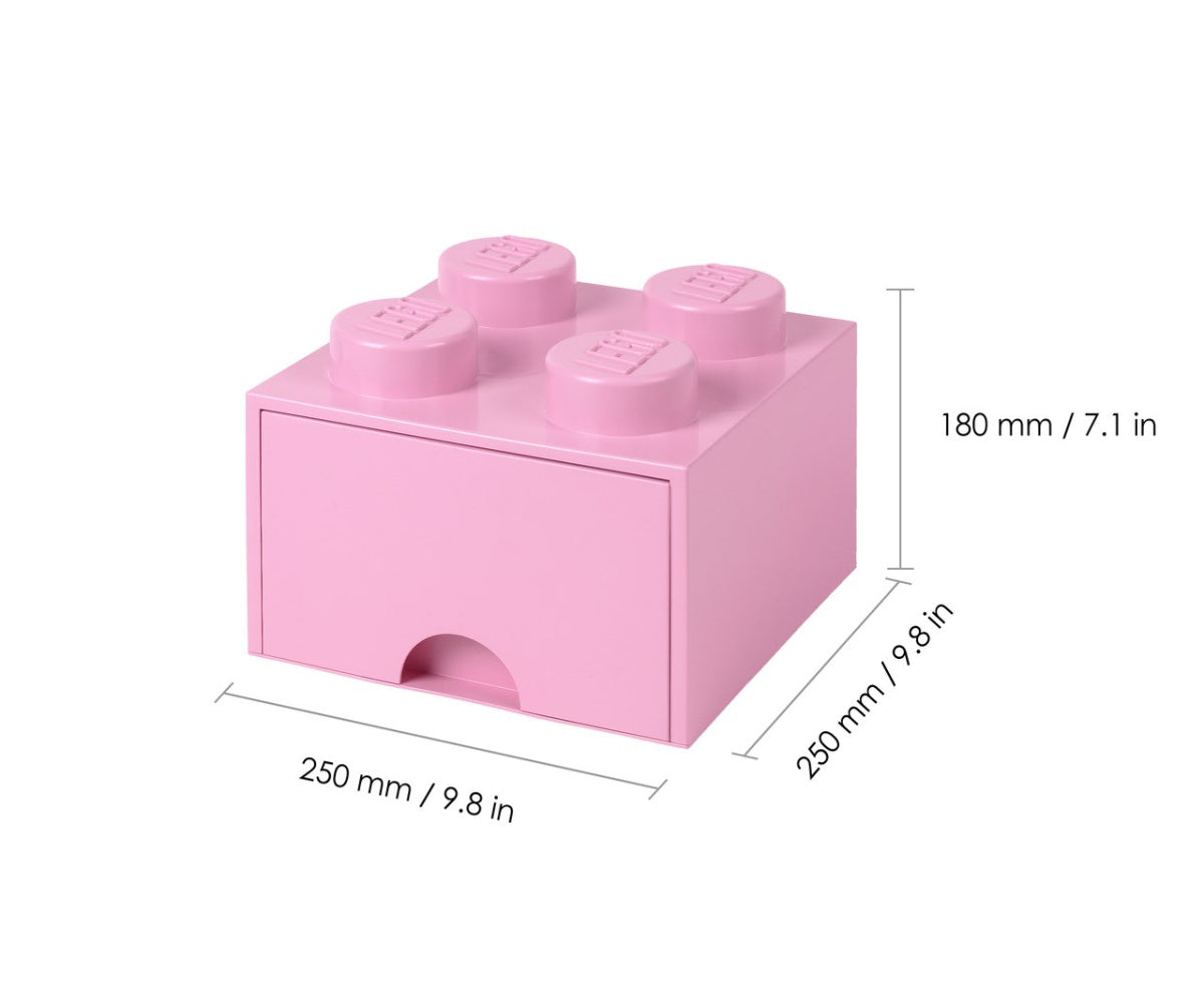 Różowa szuflada LEGO do przechowywania klocków o wymiarach 250x250x180 mm