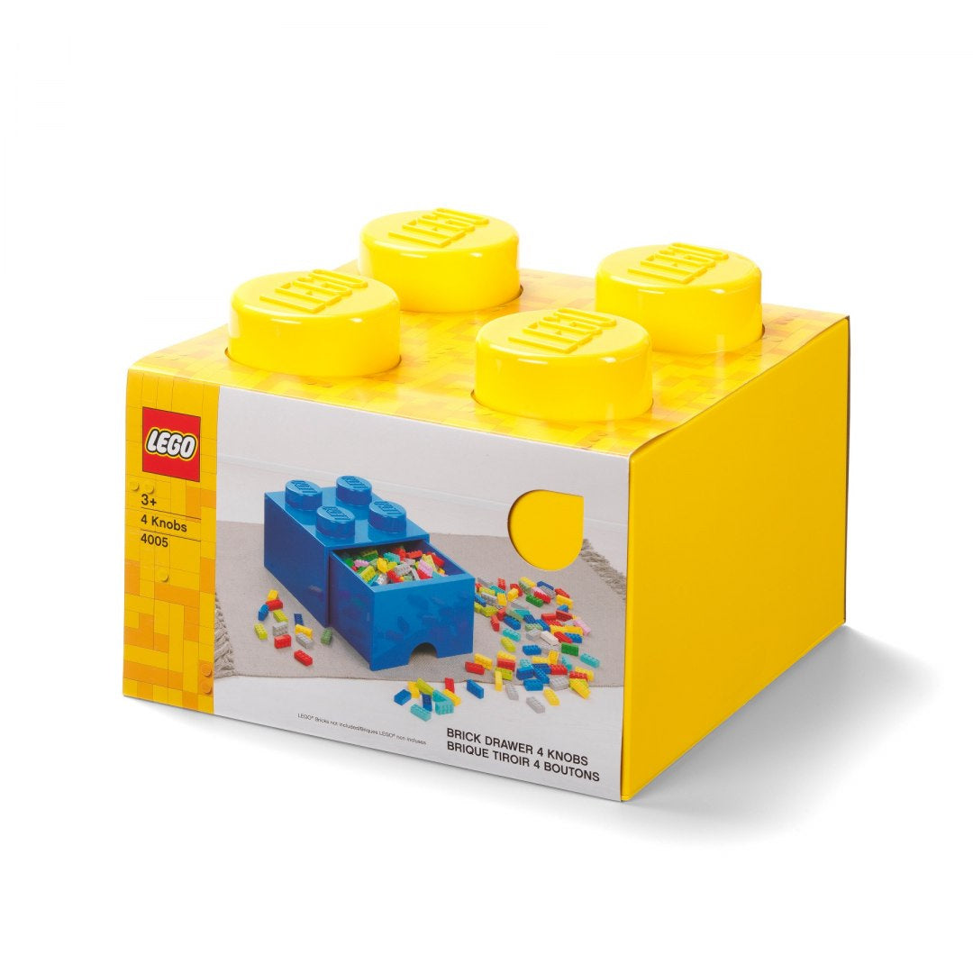 Żółta szuflada klocek LEGO do przechowywania z 4 gałkami w kształcie klocków LEGO