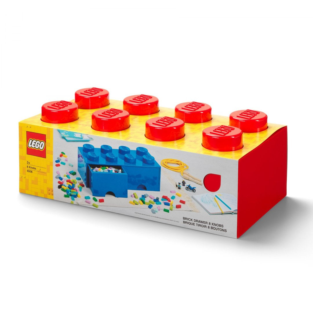Szuflada LEGO Brick 8 czerwona do przechowywania klocków z czerwonymi pokrywkami