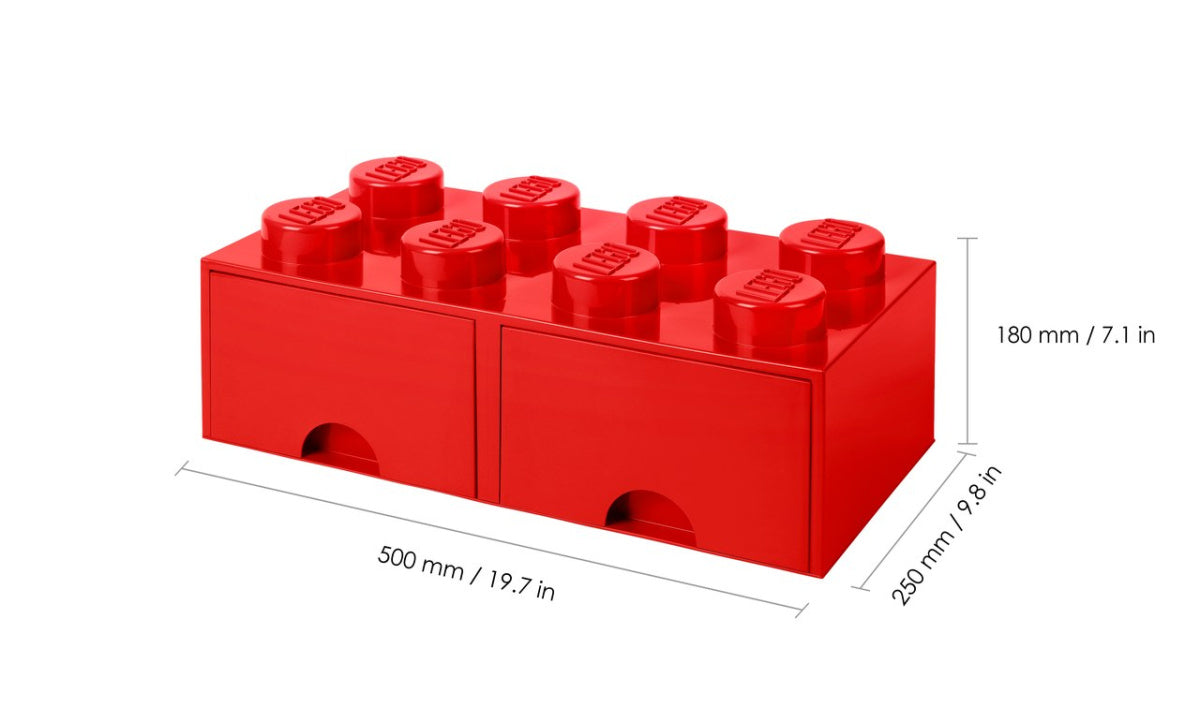 Czerwona szuflada LEGO Brick 8 z dwoma przegródkami do przechowywania klocków