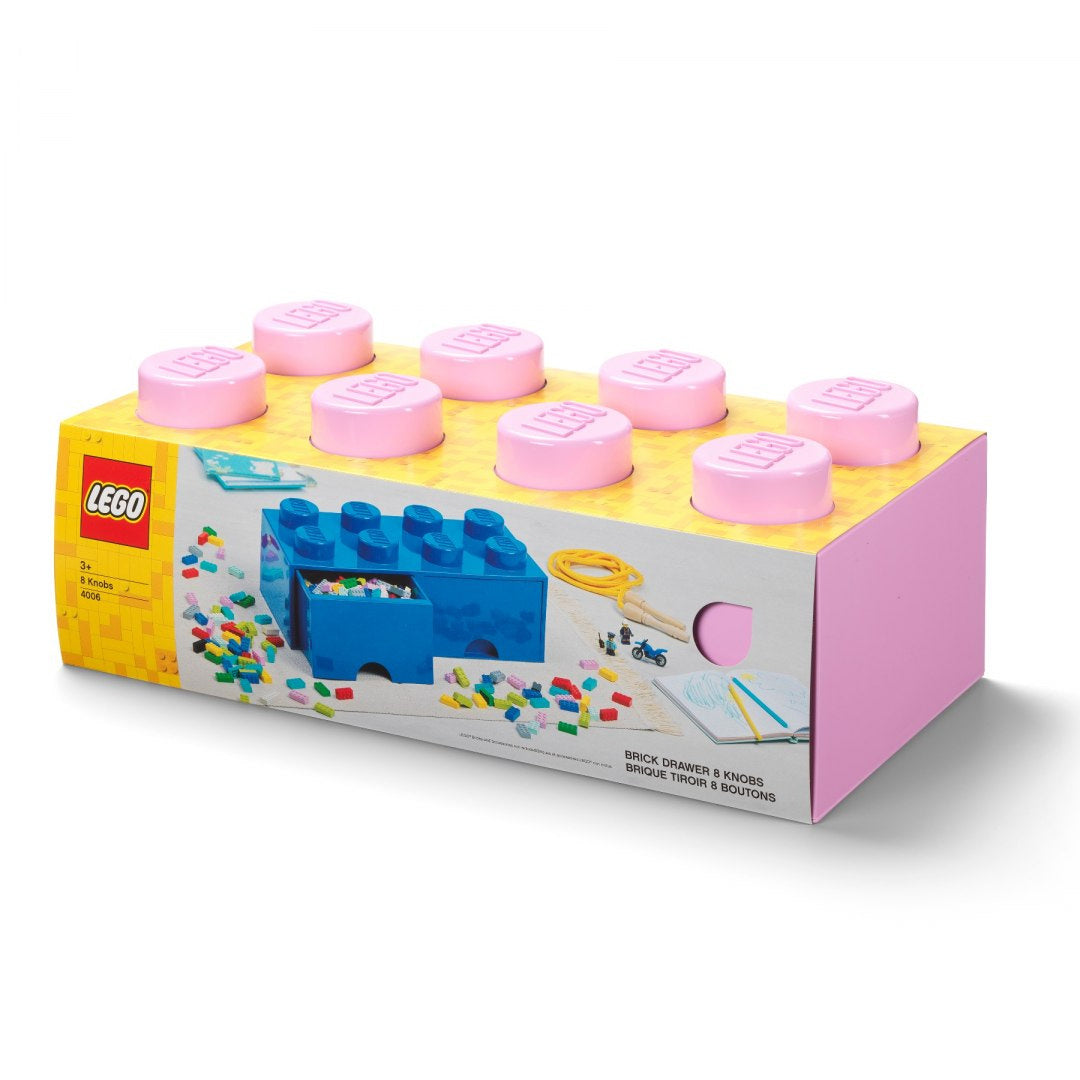 szuflada LEGO na zabawki jasnoróżowa w kształcie klocka z 8 okrągłymi wypustkami