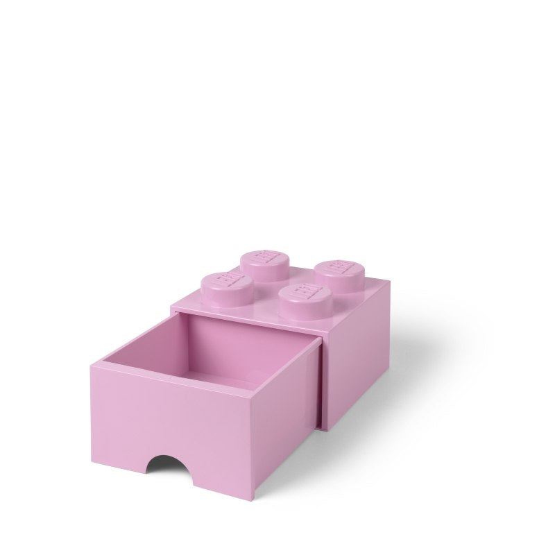 Różowa szuflada LEGO do przechowywania w kształcie klasycznej kostki LEGO z otwartym frontem
