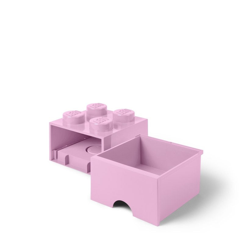 Różowa szuflada LEGO do przechowywania w kształcie klocka z wyjmowanym pojemnikiem