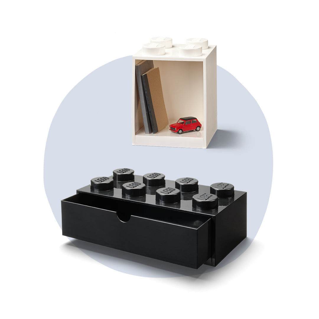 Czarna szufladka LEGO na biurko w kształcie klocka do przechowywania drobiazgów