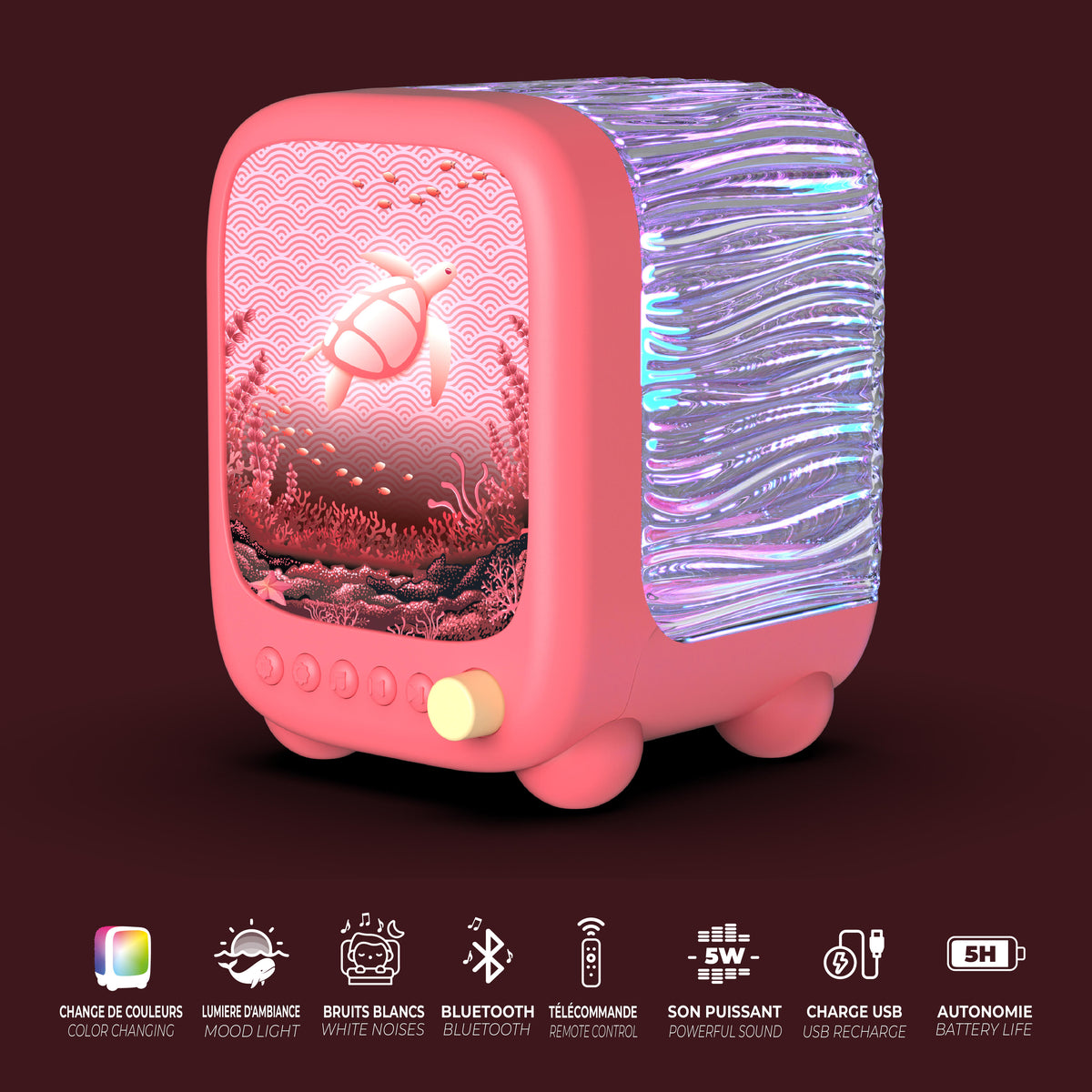 Projection lamp and speaker Wavy Light MOB – coral