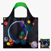 Torba podręczna z nadrukiem Kandinsky w czarnym kolorze z kolorowymi okręgami i zielonym uchwytem od Yamann
