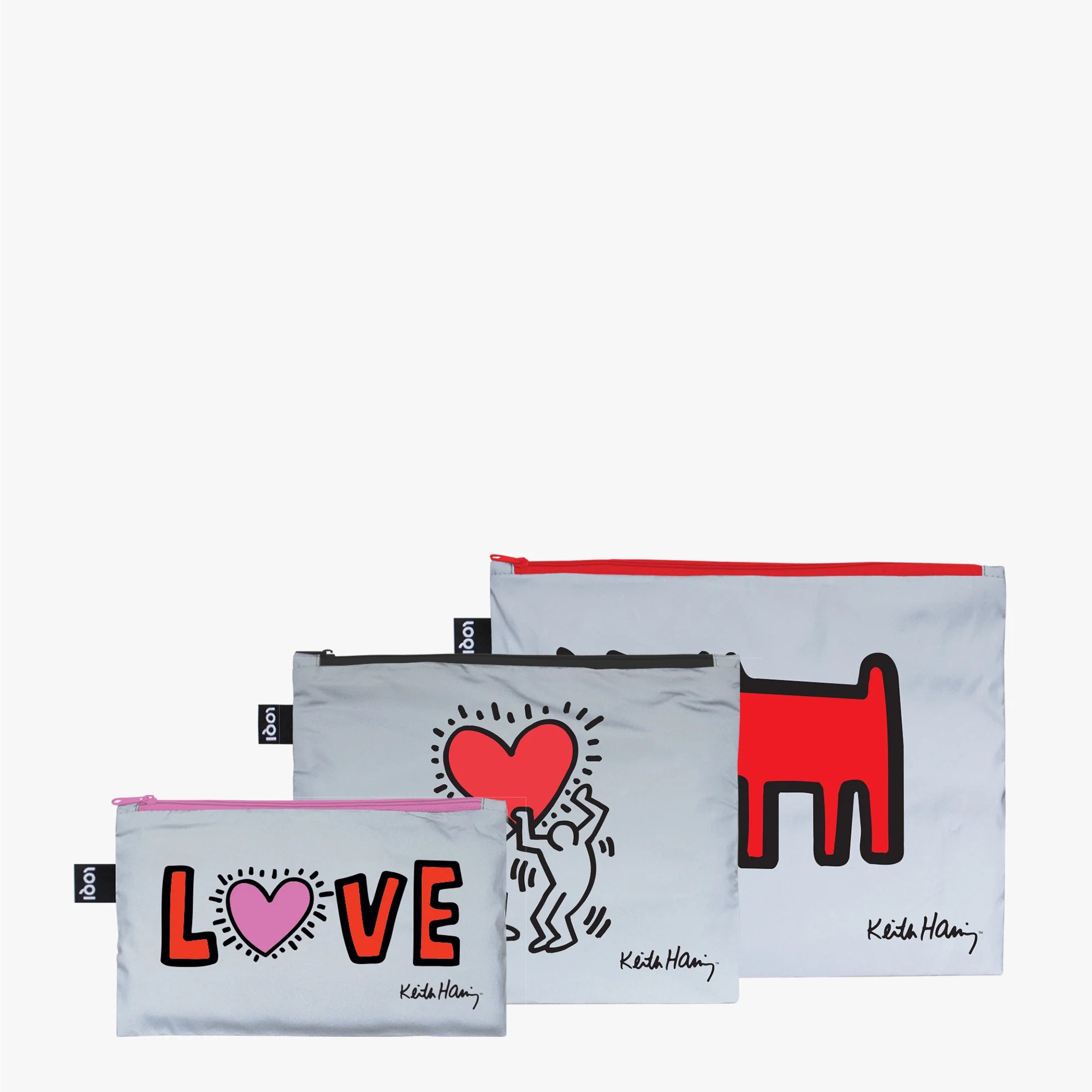 Zestaw saszetek LOQI Keith Haring – Dog, Heart, Love (3 szt., odblaskowe)