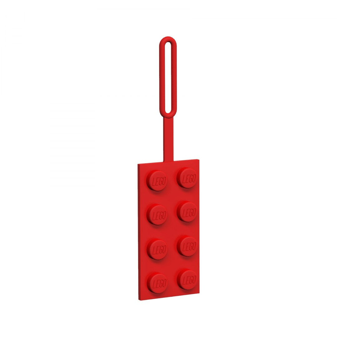 Czerwona zawieszka do bagażu LEGO w kształcie klocka z logo LEGO BV JACOB COMPANY