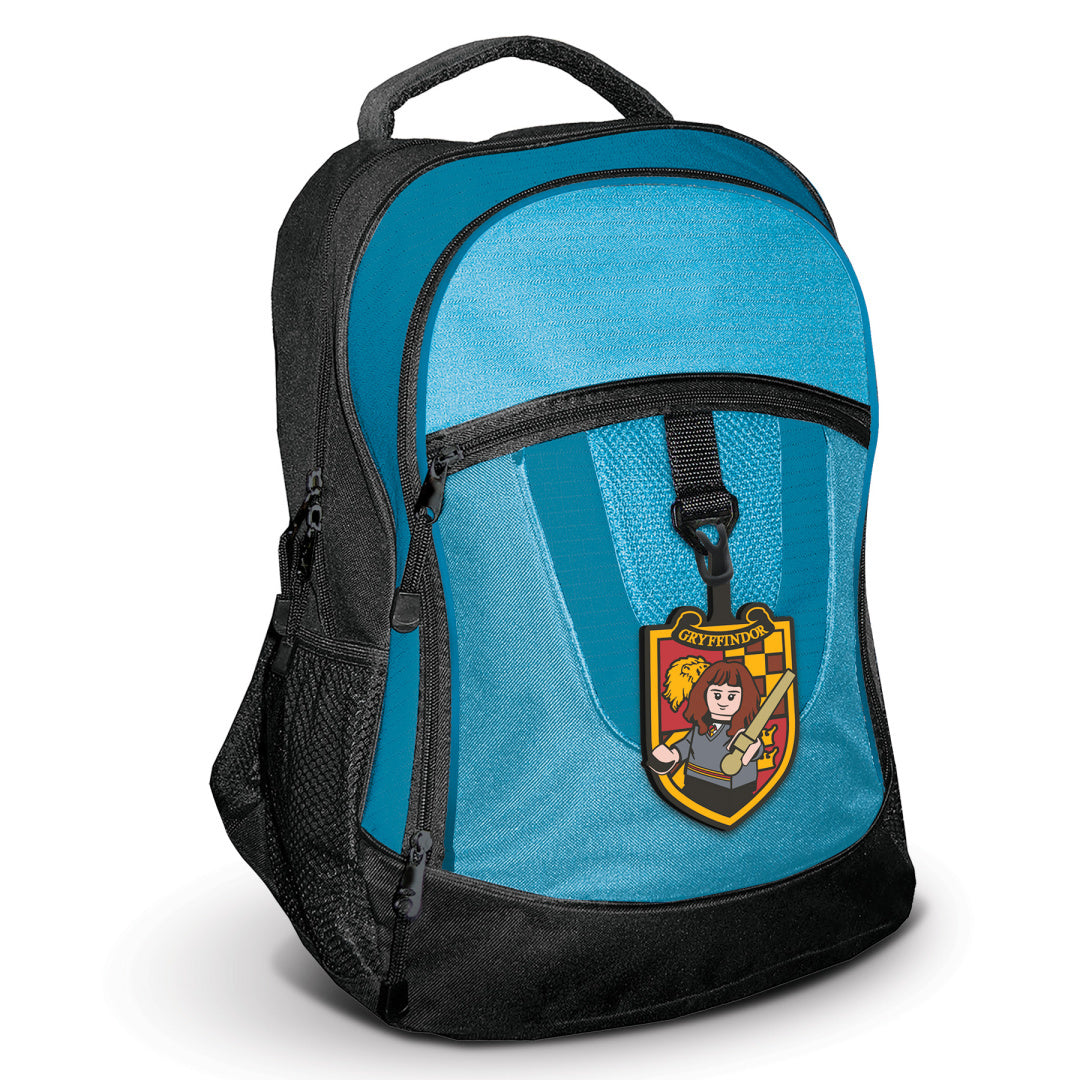 Niebieski plecak z czarnymi elementami z zawieszką do plecaka Harry Potter w stylu Gryffindor