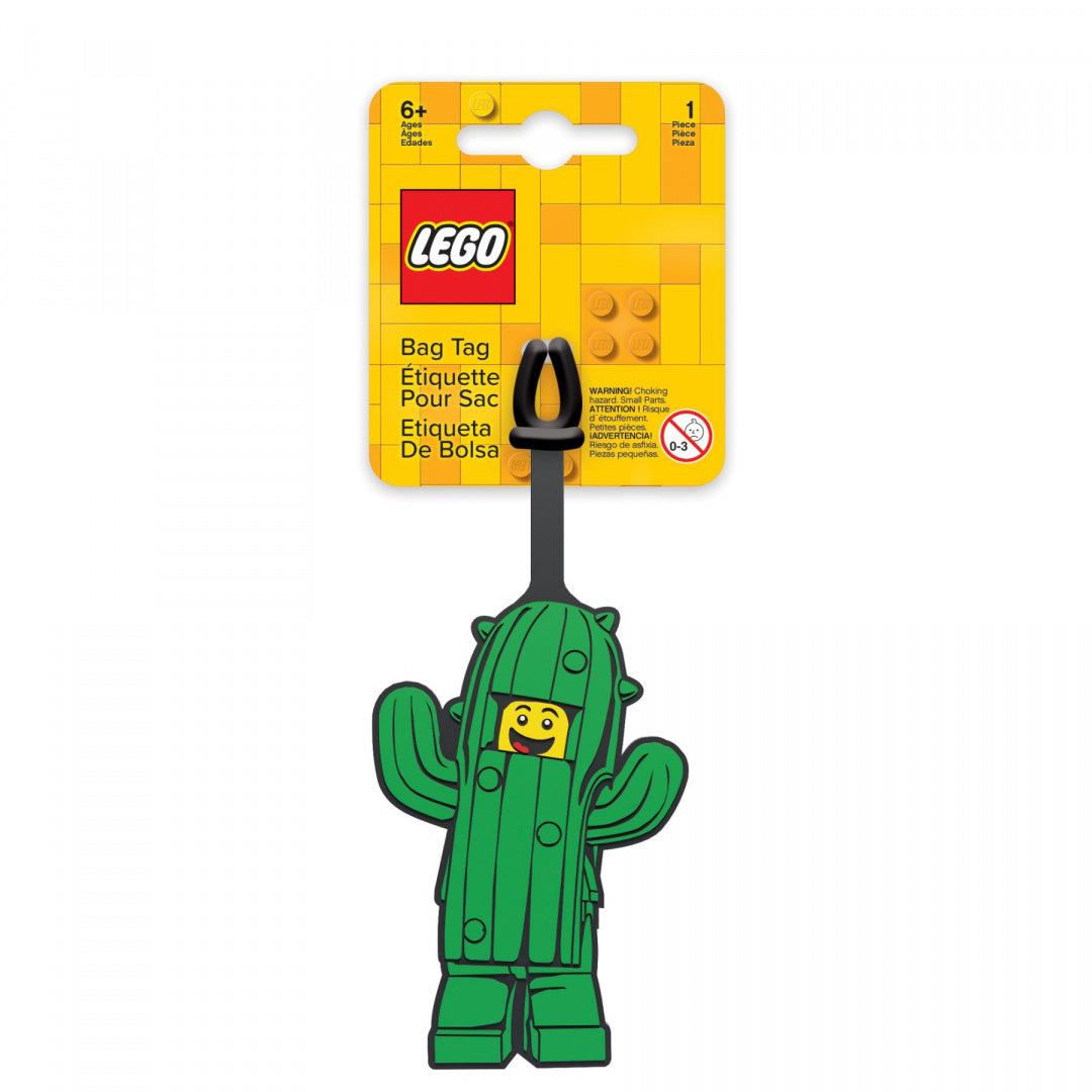 Zawieszka LEGO do plecaka z zielonym kaktusem i uśmiechniętą minifigurką