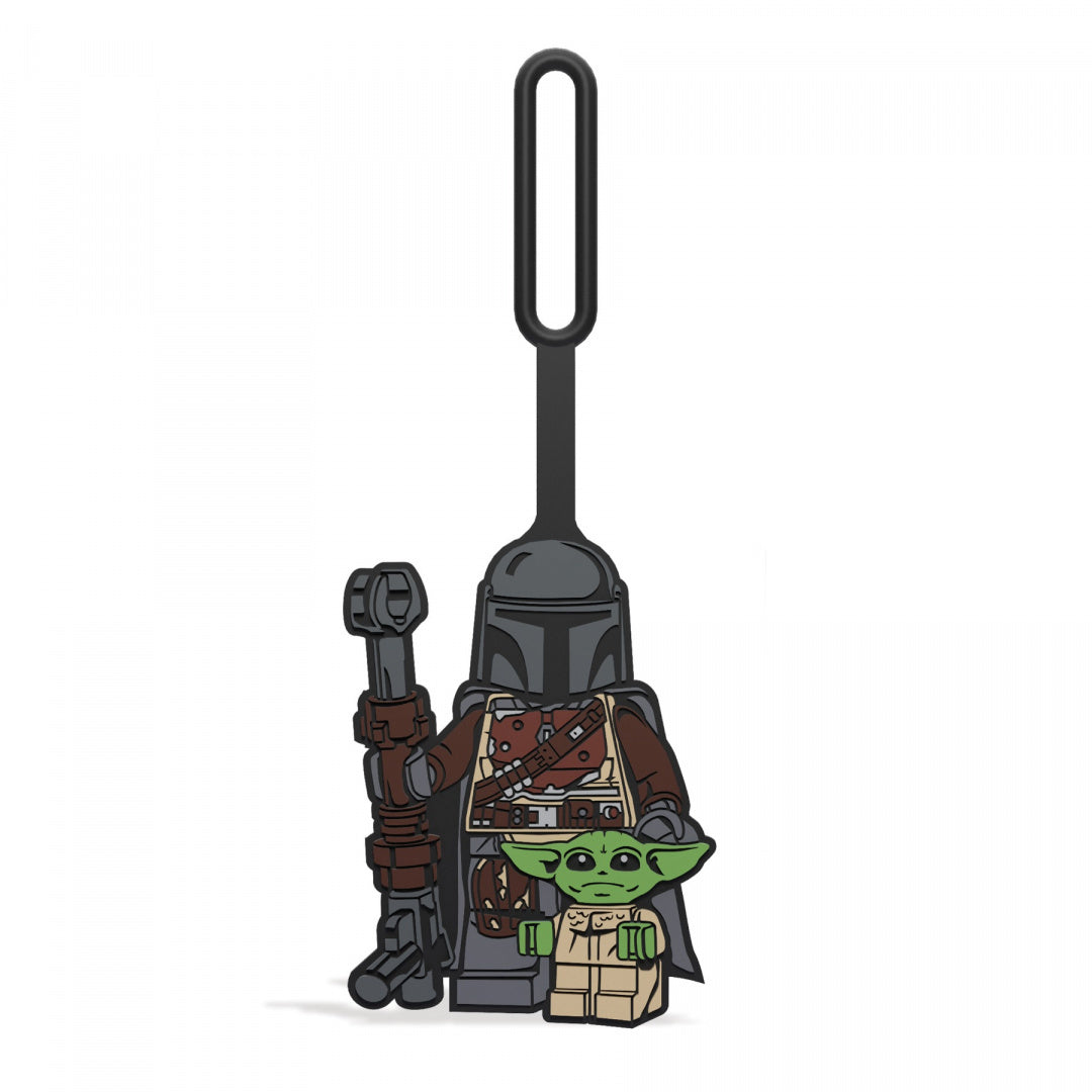 Zawieszka do bagażu LEGO Star Wars Mandalorian z postaciami Mandalorian i Grogu na białym tle