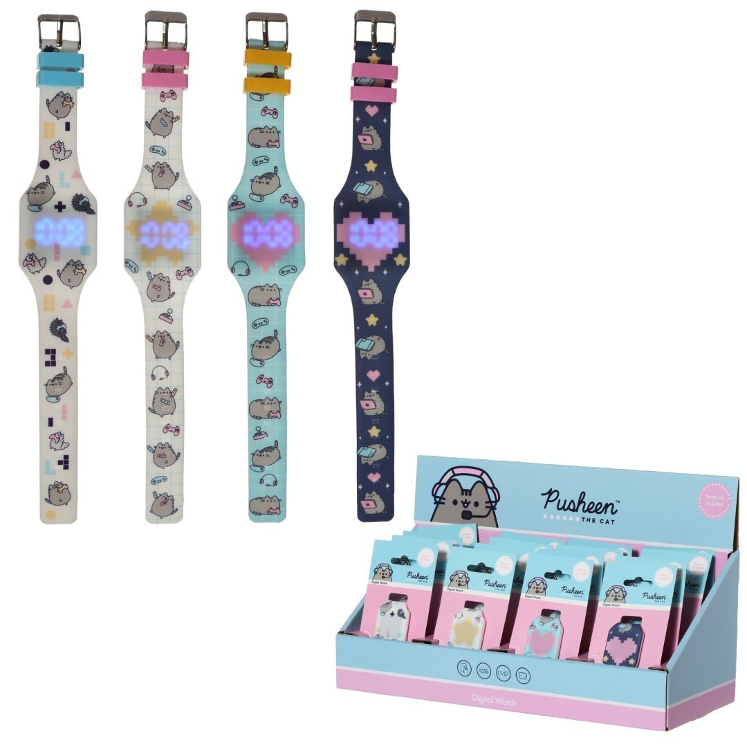 Zegarek Pusheen dla dzieci w czterech kolorach z motywem kota i wyświetlaczem LED od LOQI