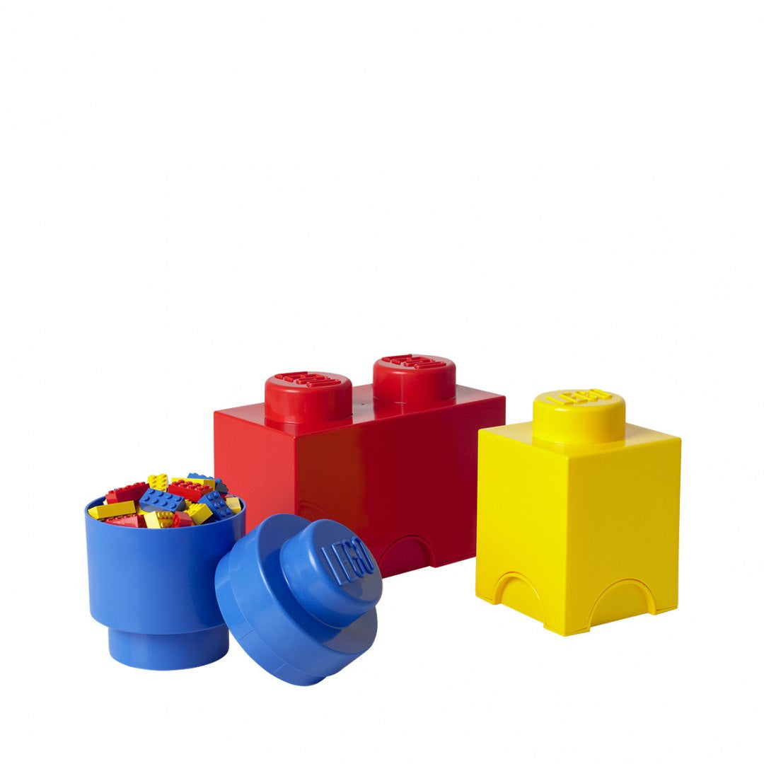 Kolorowe pojemniki LEGO do przechowywania w kształcie klocków na drobne elementy i zabawki