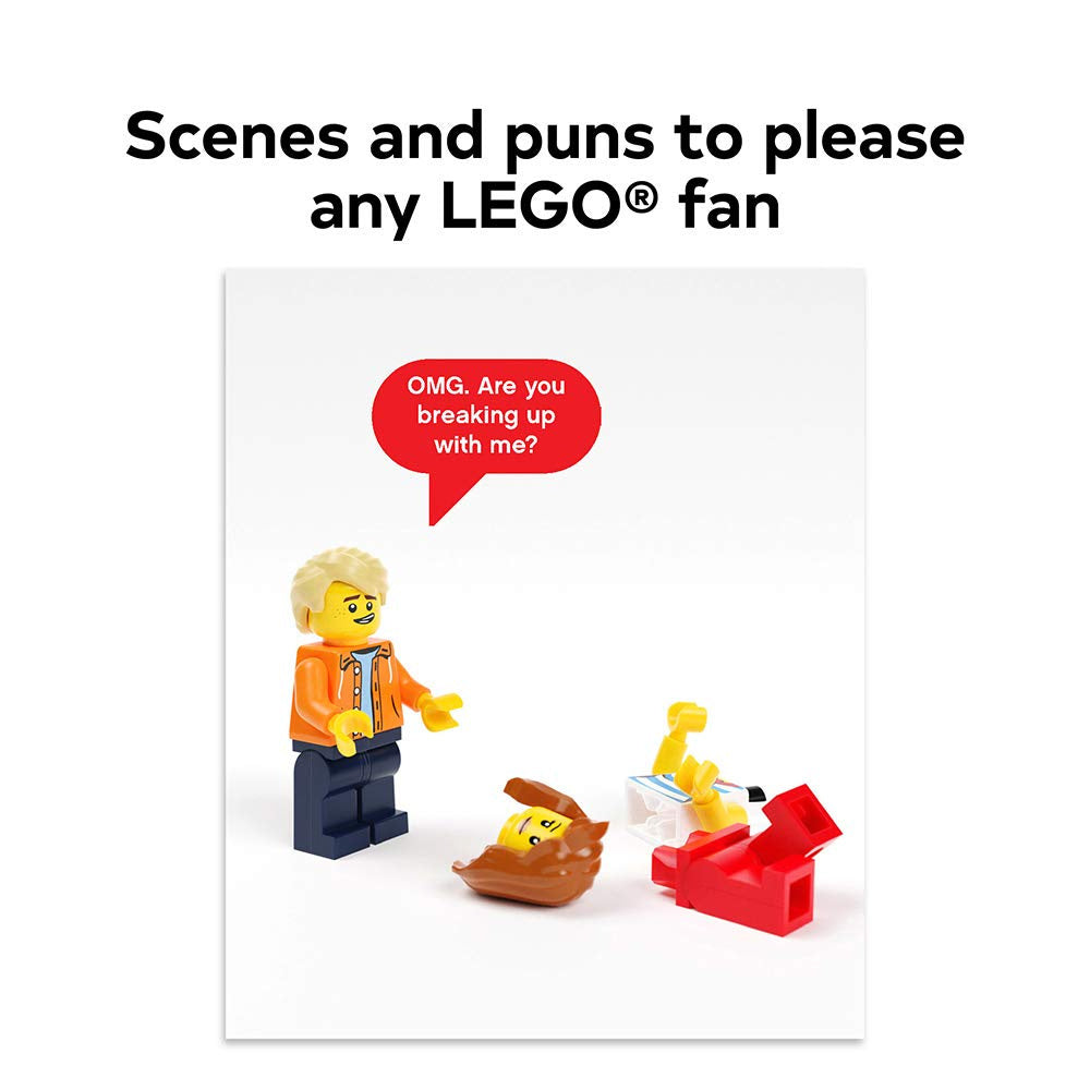 Kartki okolicznościowe LEGO z figurkami LEGO przedstawiającymi zabawną scenę rozstania