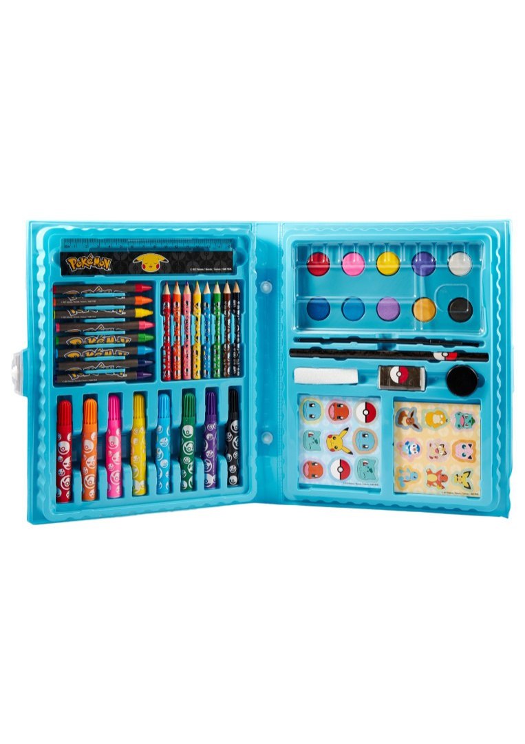 Kreativset Pokémon mit Farben, Buntstiften, Markern und Aufklebern in einem Etui von BV JACOB COMPANY.