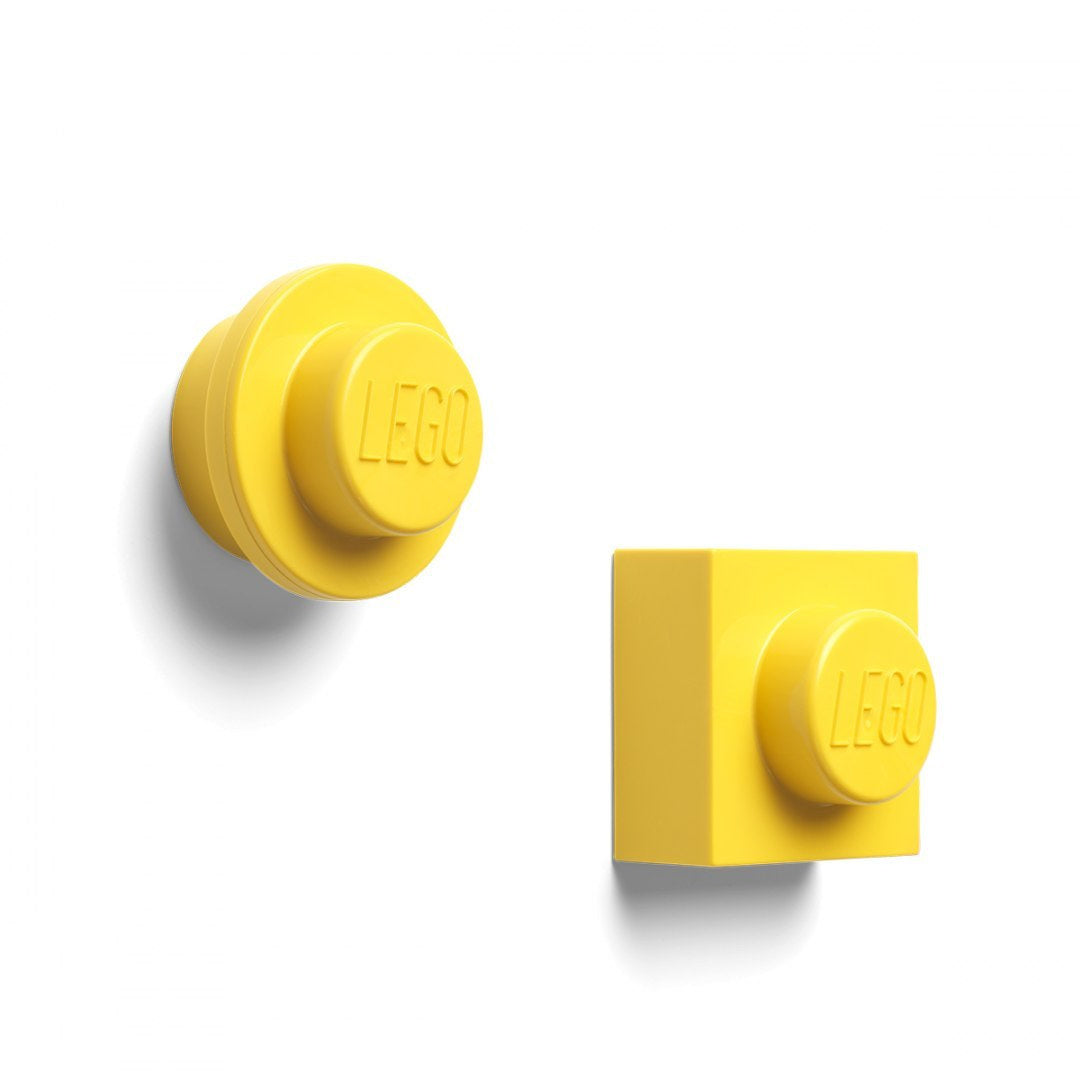 Żółte magnesy LEGO do lodówki w kształcie klocków, idealne do dekoracji kuchni