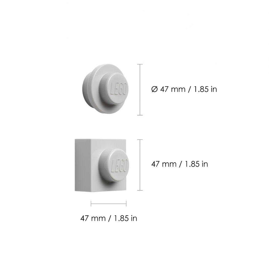 Szare magnesy LEGO szare w kształcie klocków o wymiarach 47 mm od BV JACOB COMPANY