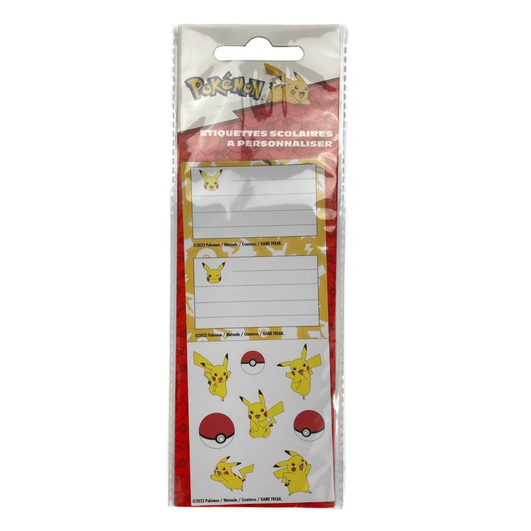 Pokémon-Sticker mit Pikachu-Motiv und Poké-Bällen zur Personalisierung von Schulaufklebern