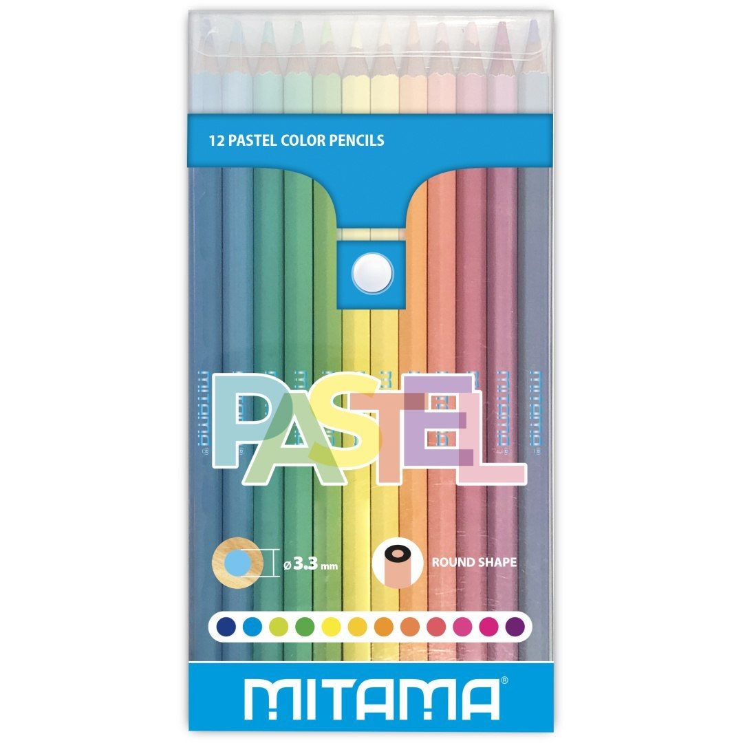 Conjunto de lápis pastel MITAMA em 12 cores com apontador e formato redondo para desenho