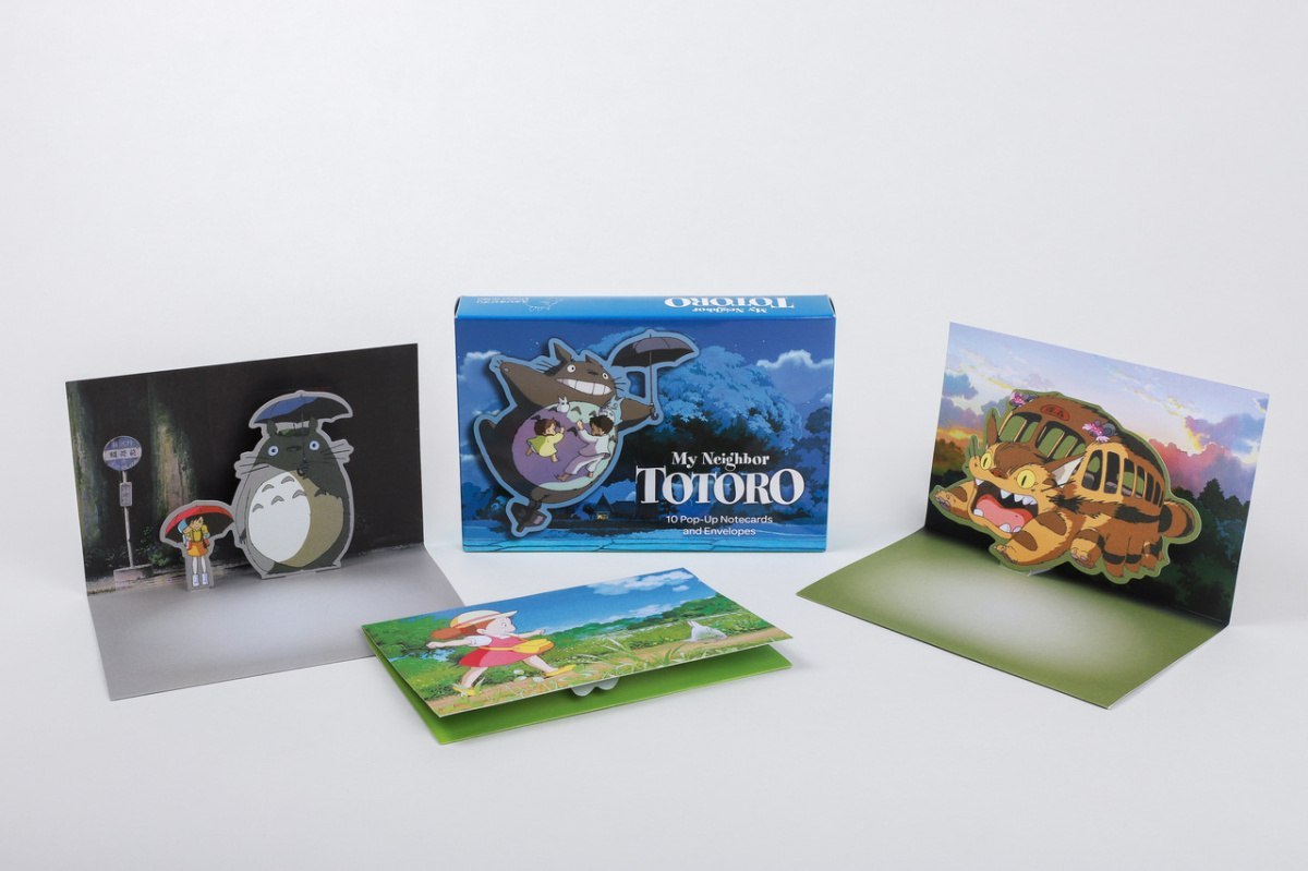 zestaw pocztówek Pop-Up Totoro z trzema trójwymiarowymi kartami i niebieskim pudełkiem BV JACOB COMPANY