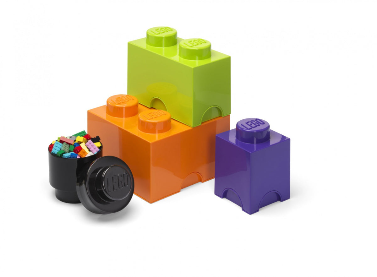 Kolorowe pojemniki LEGO Halloween w kształcie klocków do przechowywania z logo LEGO