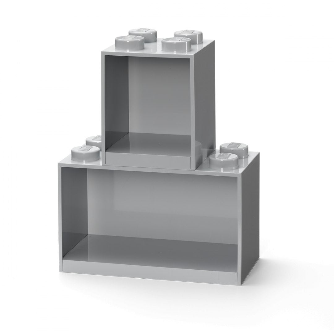 Szare półki LEGO szare klocki w kształcie naściennych regałów do przechowywania zabawek