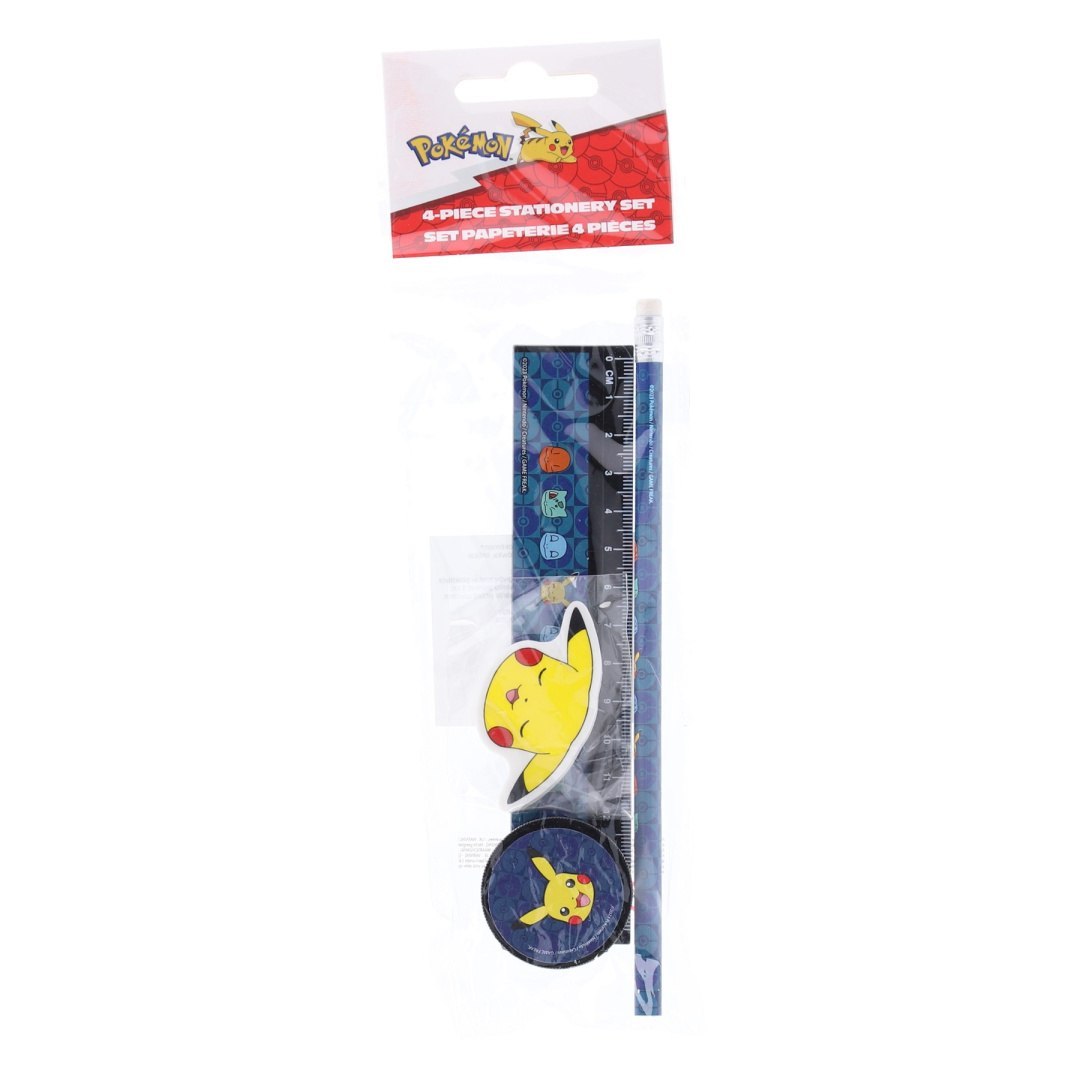 Das Pokémon Schulmaterialset von LA PLUME mit Lineal, Bleistift und zwei Radiergummis mit Pikachu-Motiv