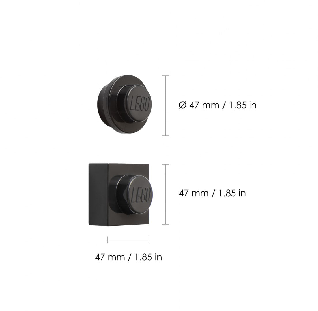 Czarne magnesy LEGO o wymiarach 47 mm idealne do mocowania i dekoracji