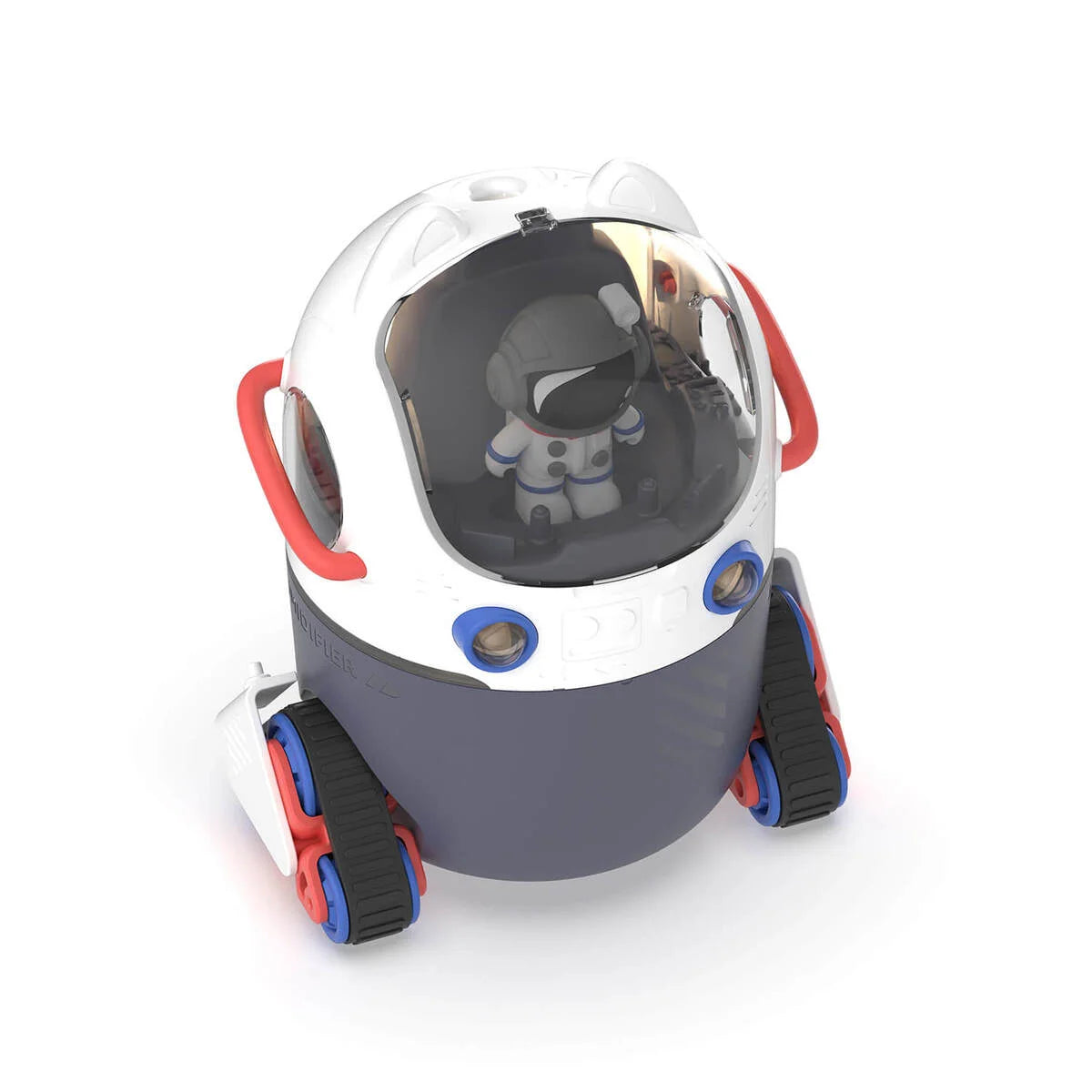 Nawilżacz powietrza Space Humy w kształcie robota kosmicznego z czarnym hełmem i czerwonymi uchwytami