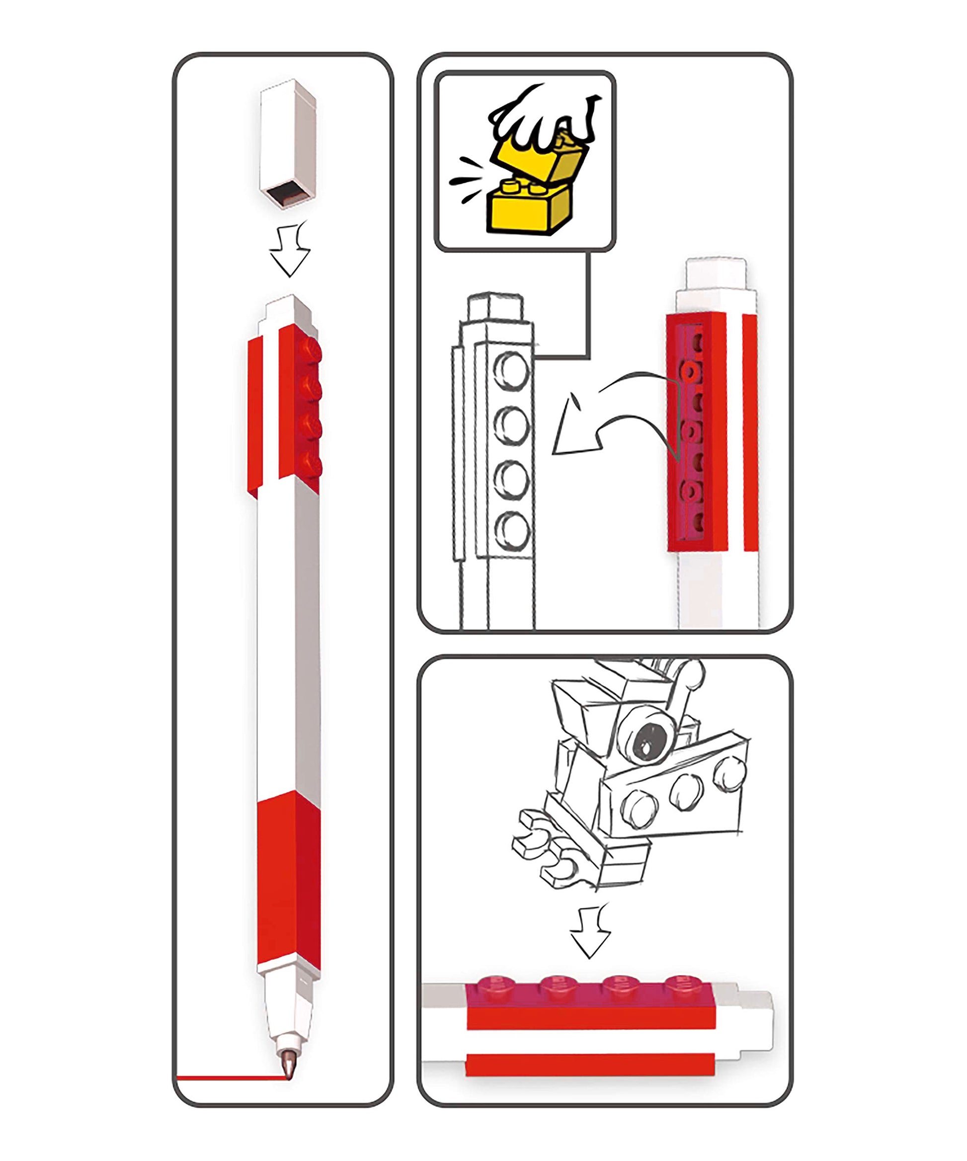 Długopis żelowy LEGO z minifigurką w czerwono-białym kolorze i wymiennymi elementami