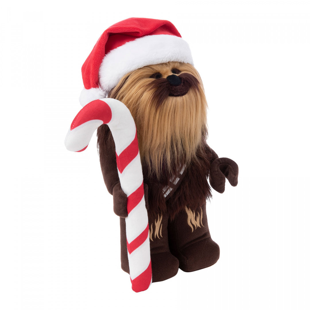 pluszak LEGO Star Wars Chewbacca świąteczny w czerwonym kapeluszu Mikołaja trzymający lizaka w paski