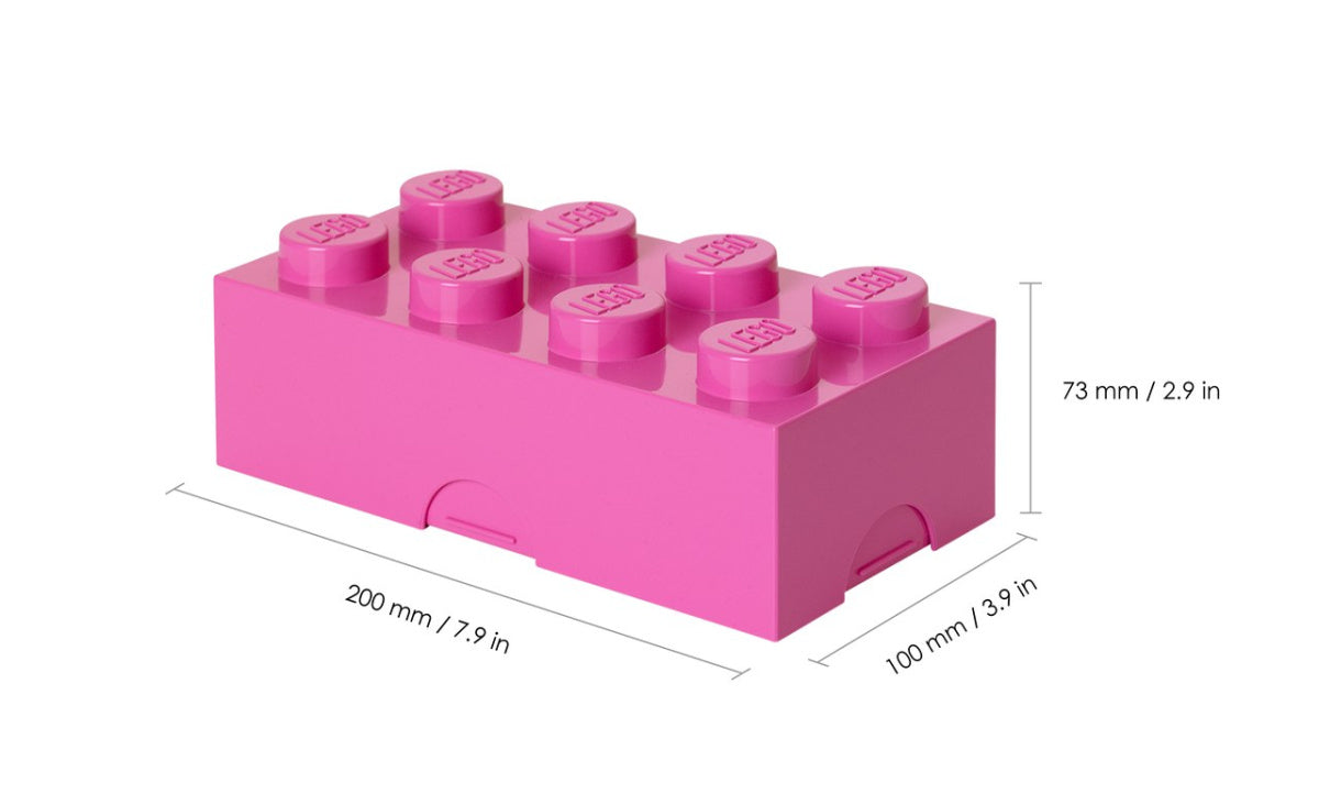 Lunchbox klocek LEGO różowy o wymiarach 200x100x73 mm idealny do przechowywania posiłków