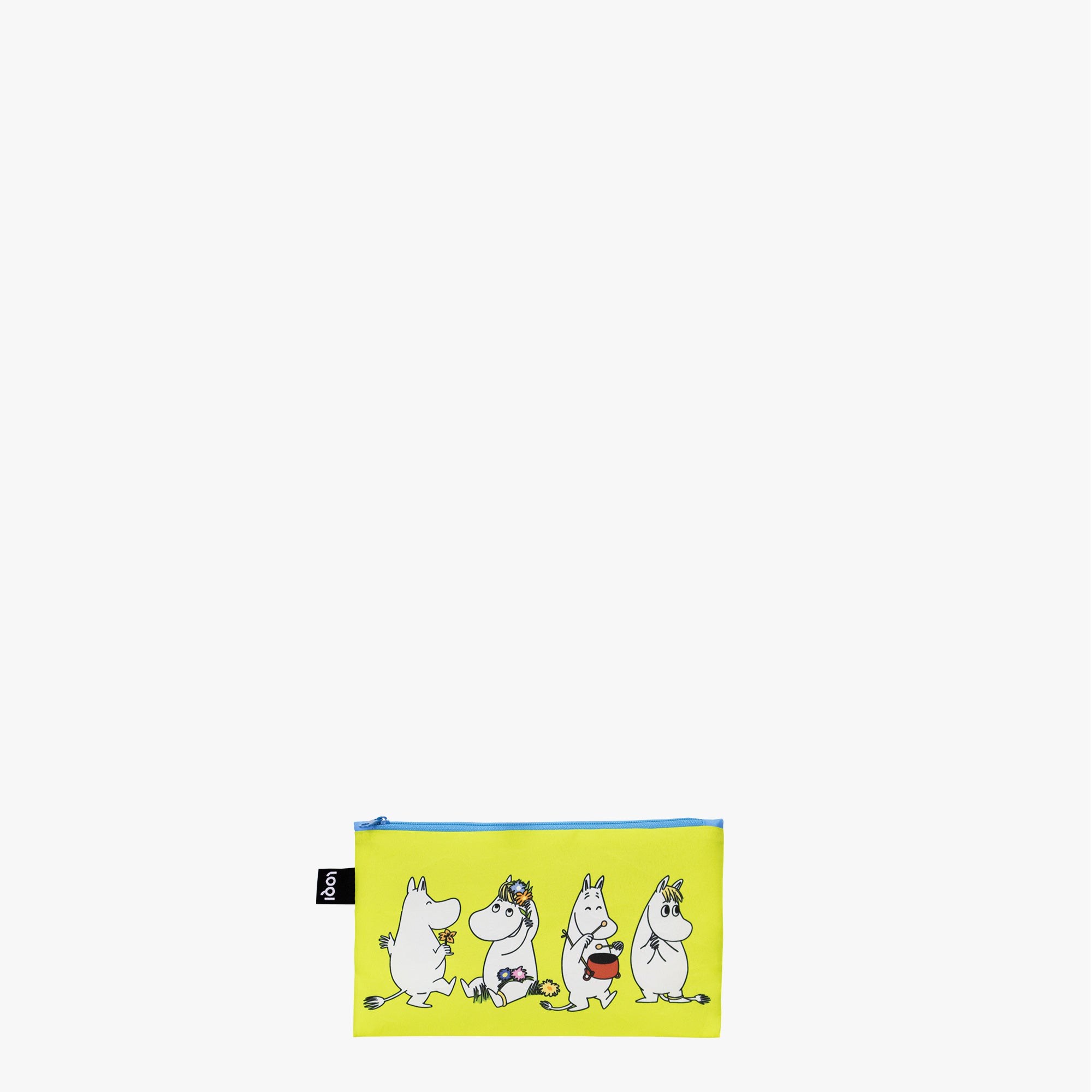 Kolorowa saszetka Moomin dla dzieci z postaciami Muminków na żółtym tle od LOQI