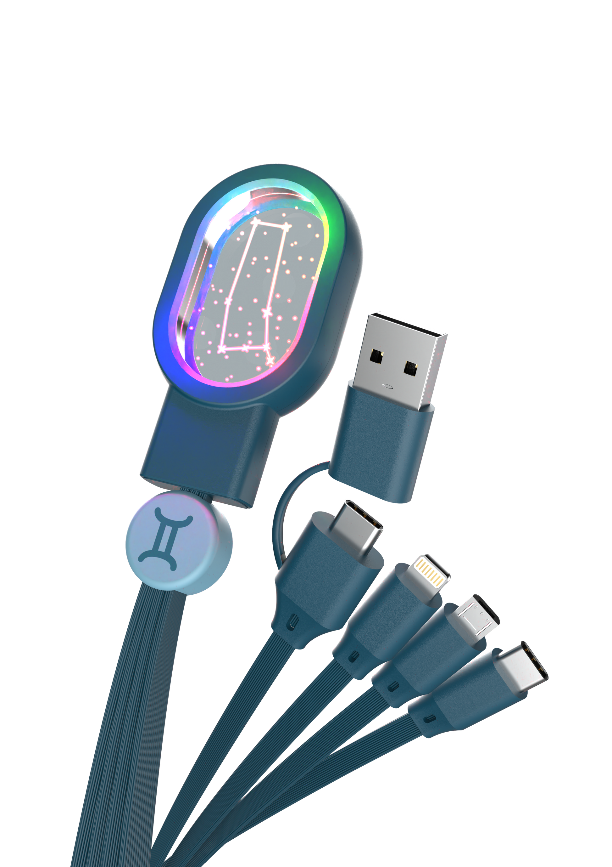 WABOBA AB kabel 5 w 1 do ładowania z wieloma złączami USB i kolorowym podświetleniem