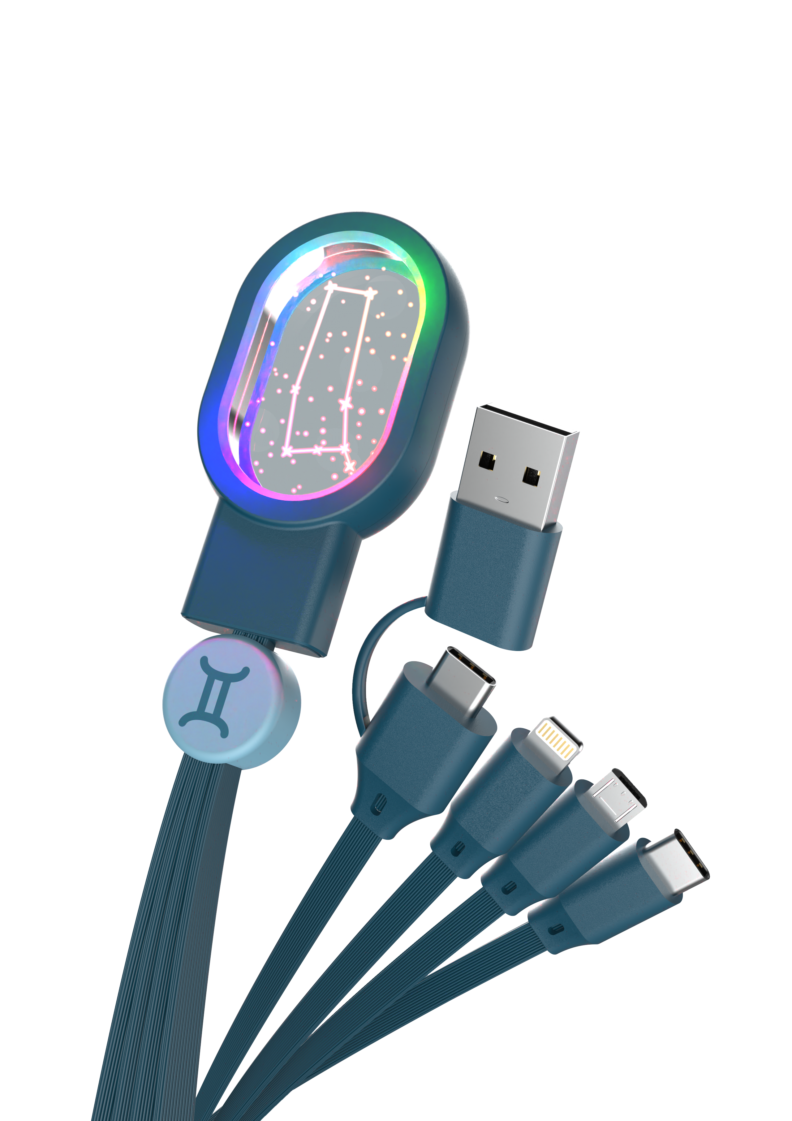 WABOBA AB kabel 5 w 1 do ładowania z wieloma złączami USB i kolorowym podświetleniem