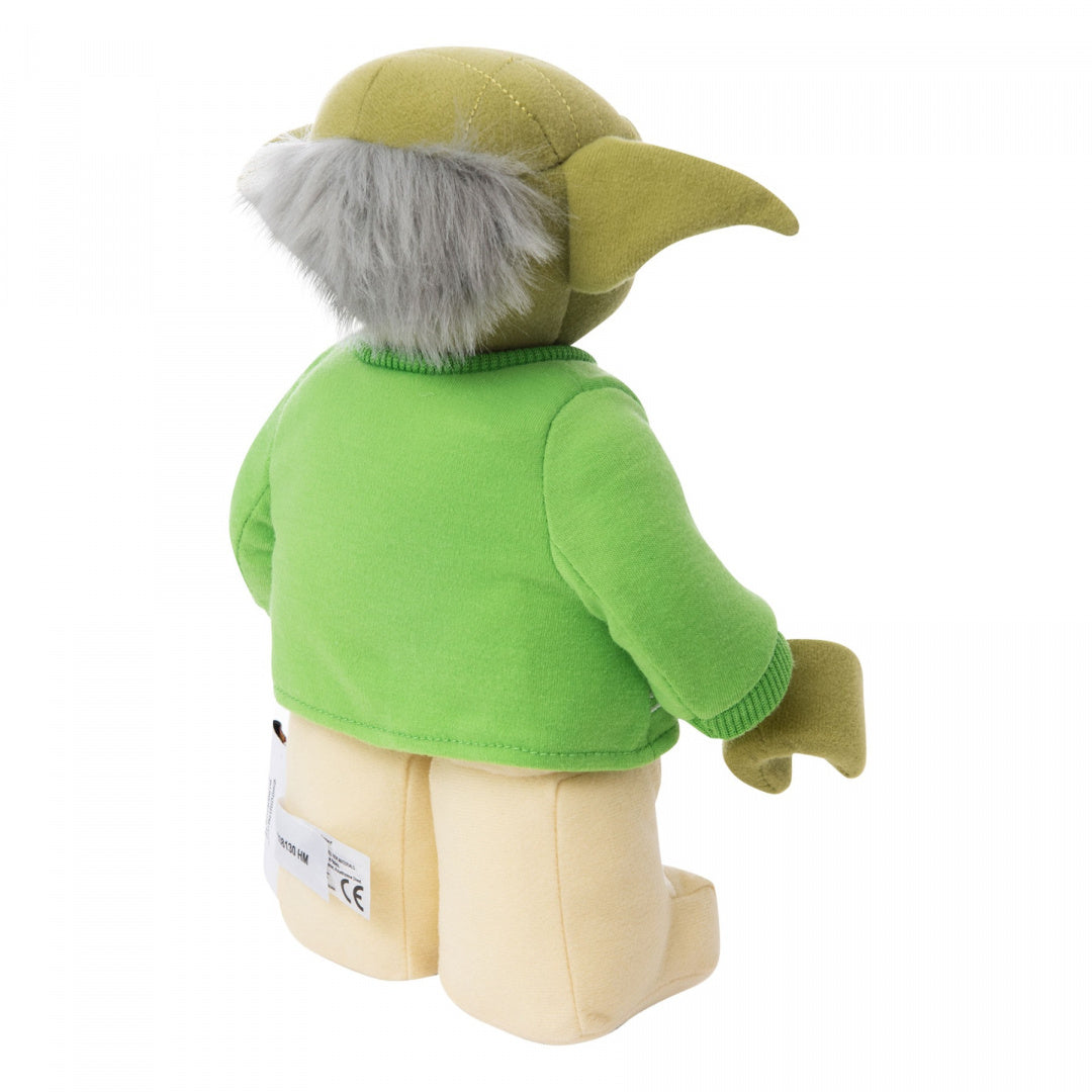 Pluszak Yoda LEGO Star Wars z zieloną bluzą i beżowymi spodniami widziany od tyłu