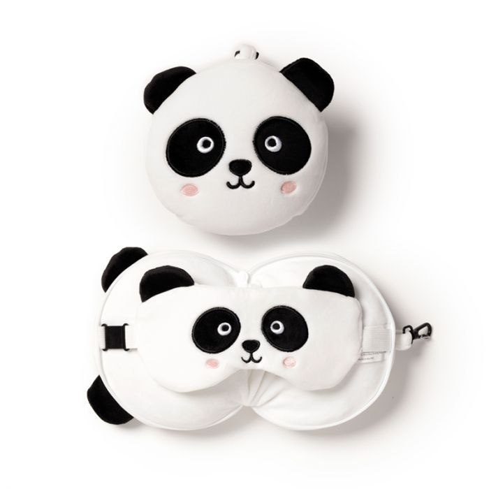 Pluszowa poduszka podróżna panda w zestawie z maską do spania z motywem pandy