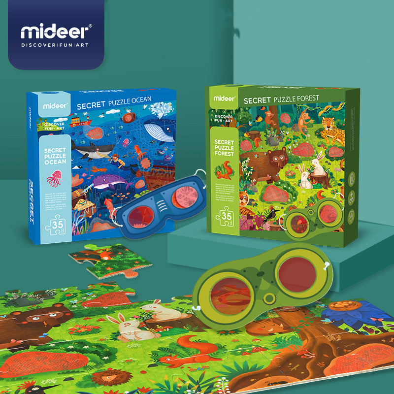 Puzzle 3D dla dzieci ocean zestaw edukacyjny Mideer z pudełkiem i okularami do oglądania obrazków