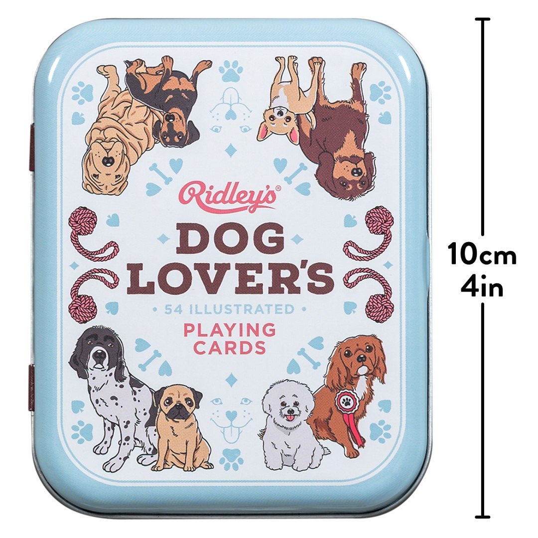 Metalowe pudełko z kartami do gry z psami Ridleys Dog Lover's w niebieskim kolorze