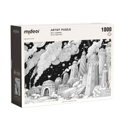Mideer puzzle artystyczne 1000 elementów z czarno-białym motywem fantastycznego miasta i drabiną do nieba