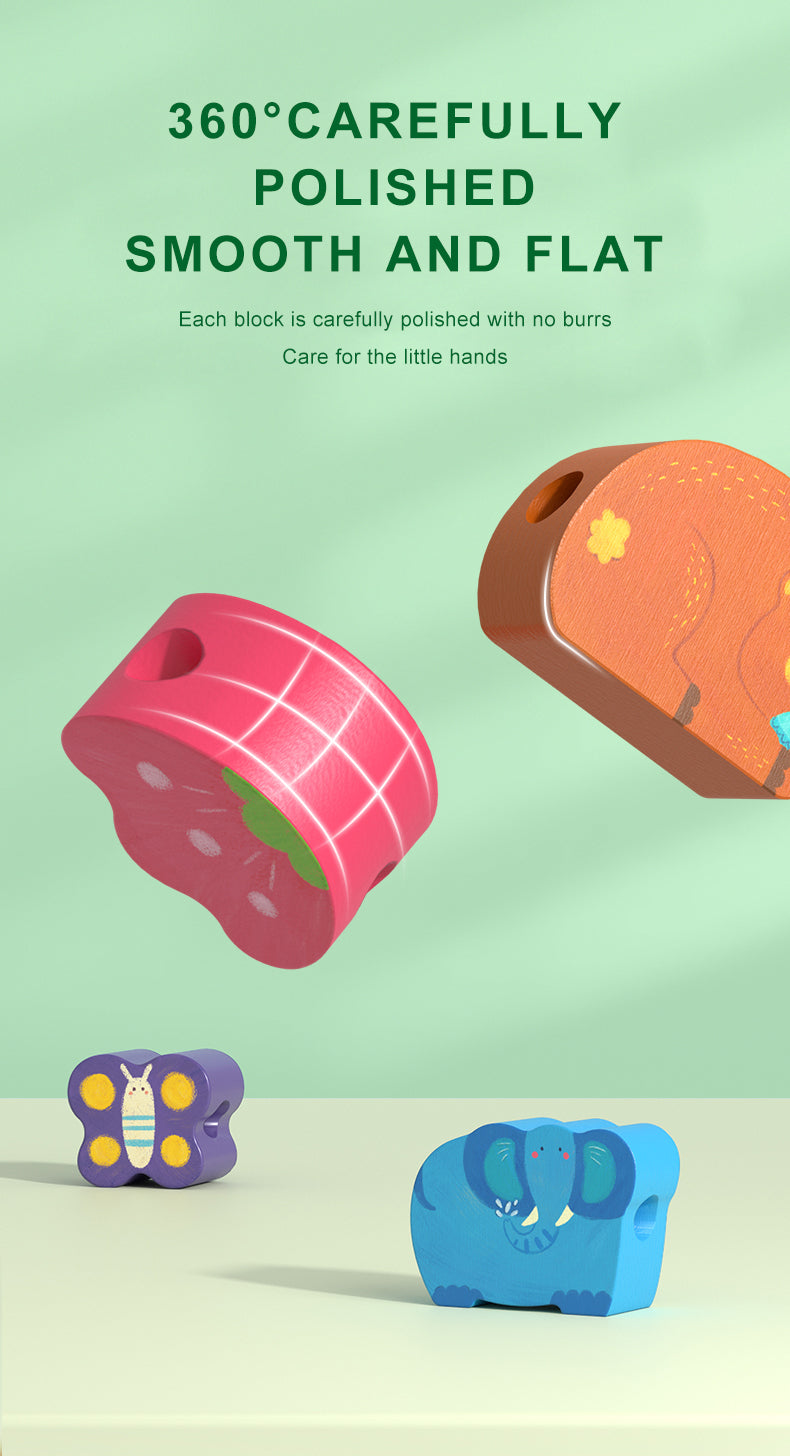 Juego de enhebrar figuras de madera mideer – Vehículos