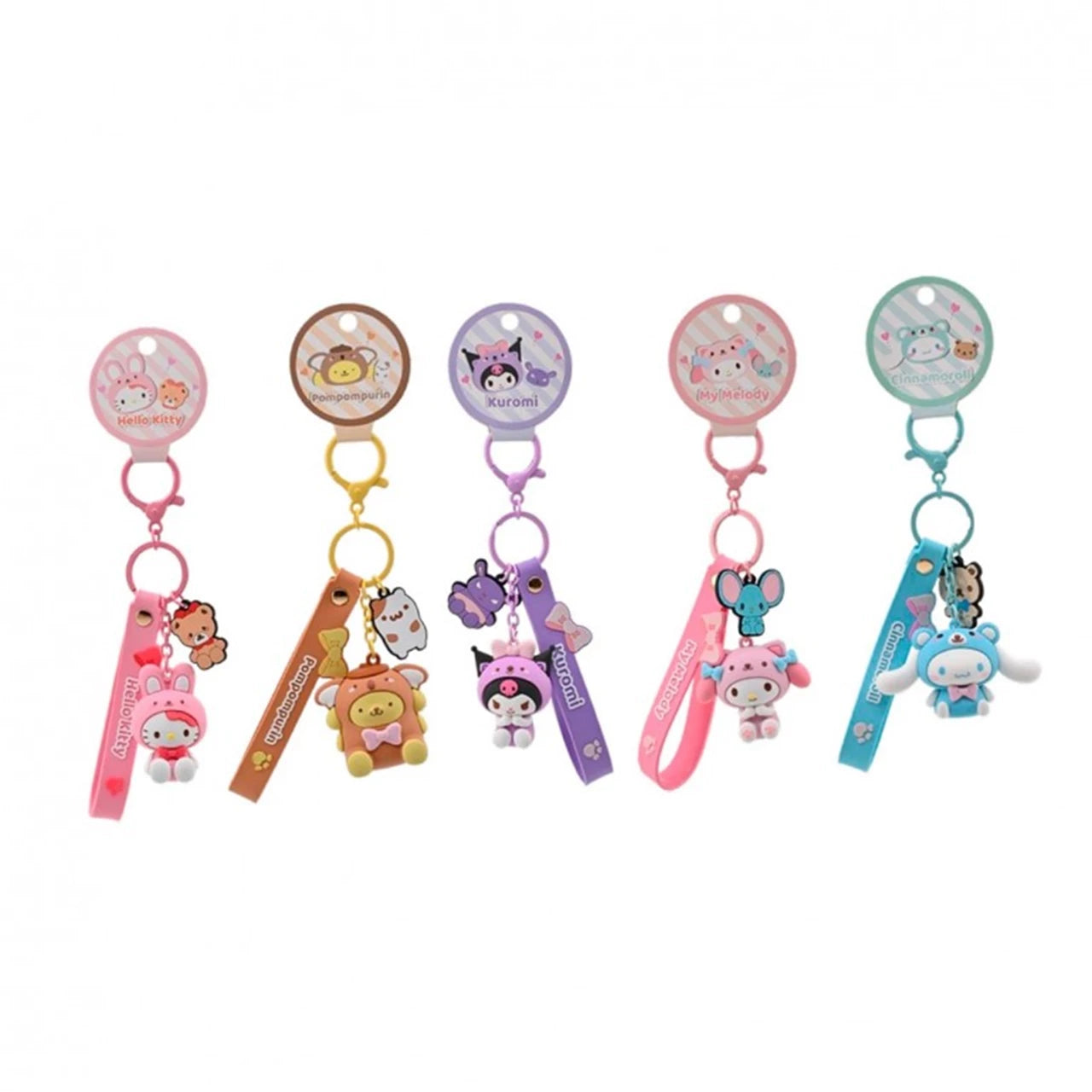 Juego de llaveros Hello Kitty en varios colores con personajes y etiquetas de Yamann