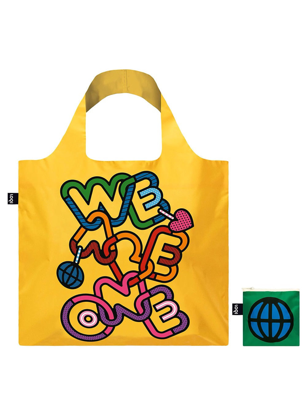 Torba ekologiczna LOQI Craig & Karl w żółtym kolorze z kolorowym nadrukiem We Are One