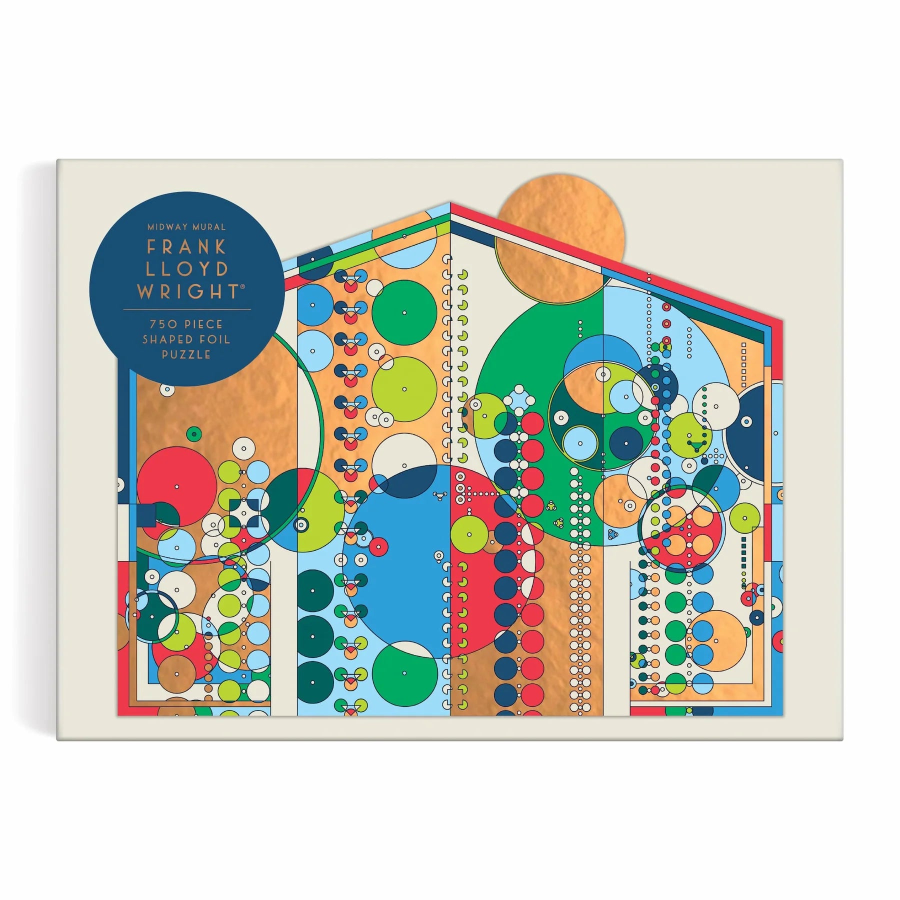 Puzzle Frank Lloyd Wright 750 elementów z kolorowym geometrycznym wzorem na pudełku marki Galison