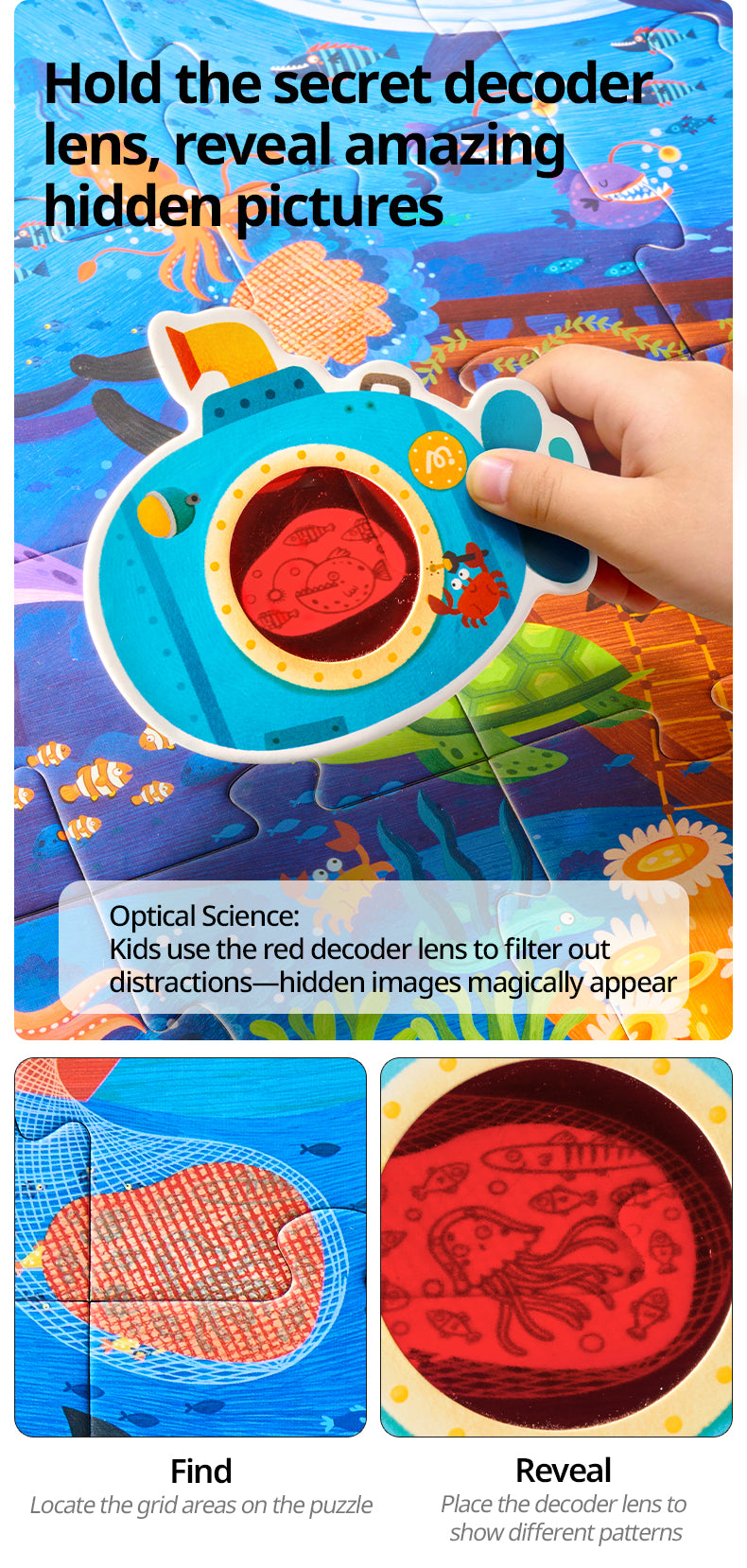 Secret puzzles with glasses 3D mideer – Ocean (35 el.) [nowe opakowanie]