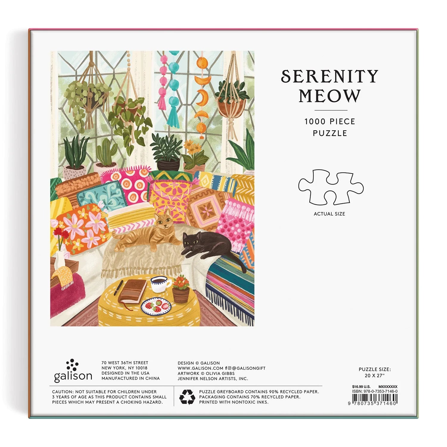 Puzzle 1000 elementów koty z obrazem kolorowego wnętrza i dwoma kotami na kanapie